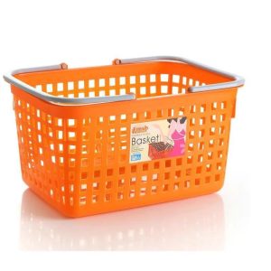 Giỏ xách đi chợ nhựa PP cao cấp dung tích lớn tiện dụng cho gia đình Giỏ nhựa màu cam tay cầm xám đặt trên nền trắng.