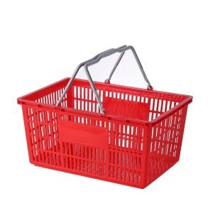 Giỏ xách nhựa PP siêu bền 22L đa năng đi chợ và siêu thị Giỏ nhựa đỏ với tay cầm màu xám, đặt trên nền trắng