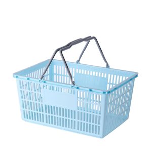 Giỏ nhựa PP quai nhựa đa năng đựng hàng hóa, thực phẩm tiện lợi Giỏ nhựa xanh dương với tay cầm màu xám, kiểu dáng vuông vức