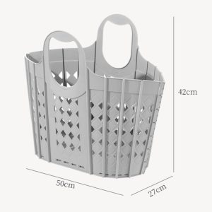 Giỏ nhựa màu xám với kích thước rõ ràng: 50x27x42cm.
