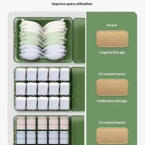 Hộp nhựa trong suốt đựng đồ lót đa năng tiết kiệm không gian tủ quần áo Hình ảnh mô tả các loại hộp với số ngăn khác nhau cho từng loại đồ.