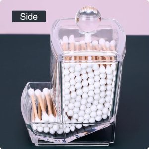 Hộp nhựa PP trong suốt đựng mỹ phẩm, trang sức, bông tẩy trang tiện lợi Hộp đựng tăm bông xếp dọc, nhìn từ bên cạnh.