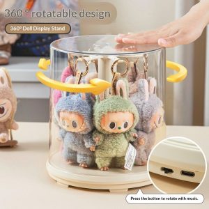 Hộp trưng bày xoay nhựa trong suốt 2 tầng bảo quản mô hình đồ chơi Thiết kế xoay 360 độ, có thể phát nhạc khi nhấn nút.