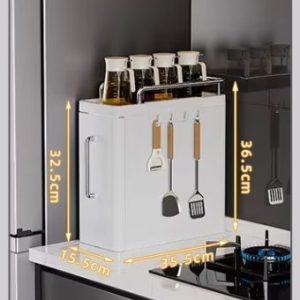 Tủ đựng gia vị nhựa PP hai tầng trắng kem đa năng cho nhà bếp Ảnh cận cảnh tủ hai tầng màu trắng kem, có kích thước cụ thể
