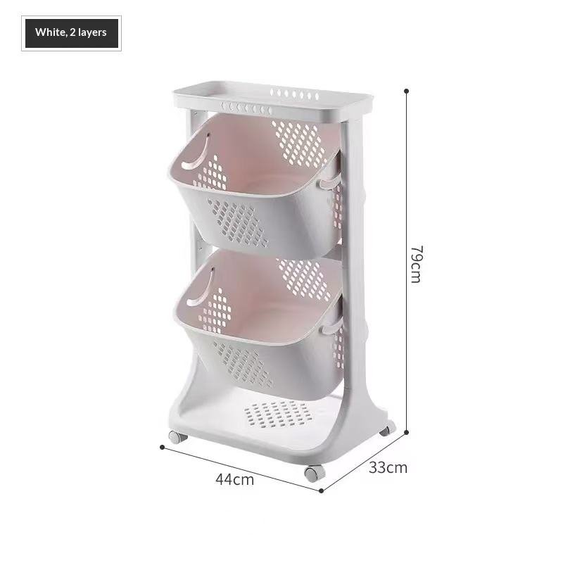 Kệ nhựa đa năng nhiều tầng có bánh xe, đựng đồ nhà bếp tiện lợi Kệ nhựa 2 tầng màu trắng, có kích thước 44x33x79cm.