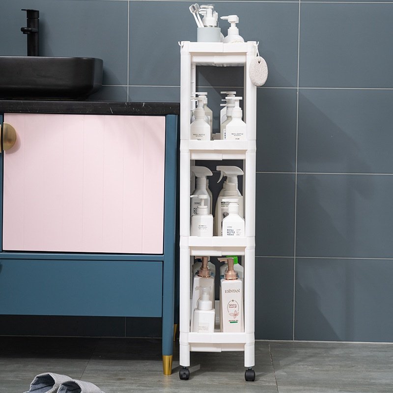 Kệ nhựa đa năng 3 tầng gấp gọn có bánh xe lưu trữ phòng tắm nhà bếp Kệ nhựa 3 tầng nhỏ gọn đặt cạnh bồn rửa, đựng chai lọ làm sạch.