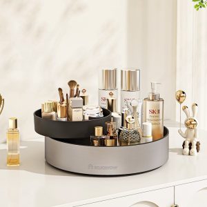 Kệ đựng gia vị đa năng xoay 2 tầng thép không gỉ cho nhà bếp tiện dụng Kệ xoay 2 tầng đựng mỹ phẩm, nước hoa và đồ trang điểm trên bàn trang điểm