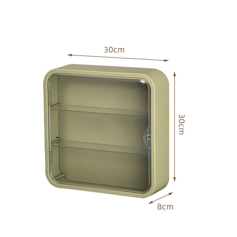 Kệ treo tường nhựa ABS trong suốt 3 tầng chống nước trưng bày đồ mini Kệ màu xanh rêu, kích thước 30x30x8cm, 3 tầng, chưa có đồ bên trong.