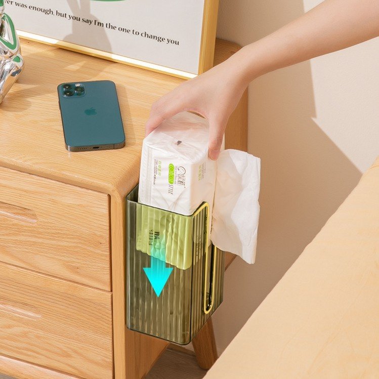 Hộp đựng khăn giấy nhựa trong suốt treo tường đa năng cho nhà bếp, phòng tắm Hộp đựng giấy được gắn cạnh bàn, thao tác lấy giấy nhanh chóng.