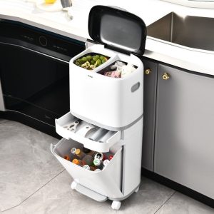 Thùng rác nhựa PP hai tầng cao cấp phân loại rác tiện lợi cho bếp Thùng rác hai tầng với nhiều ngăn chứa, tiện lợi cho nhà bếp.