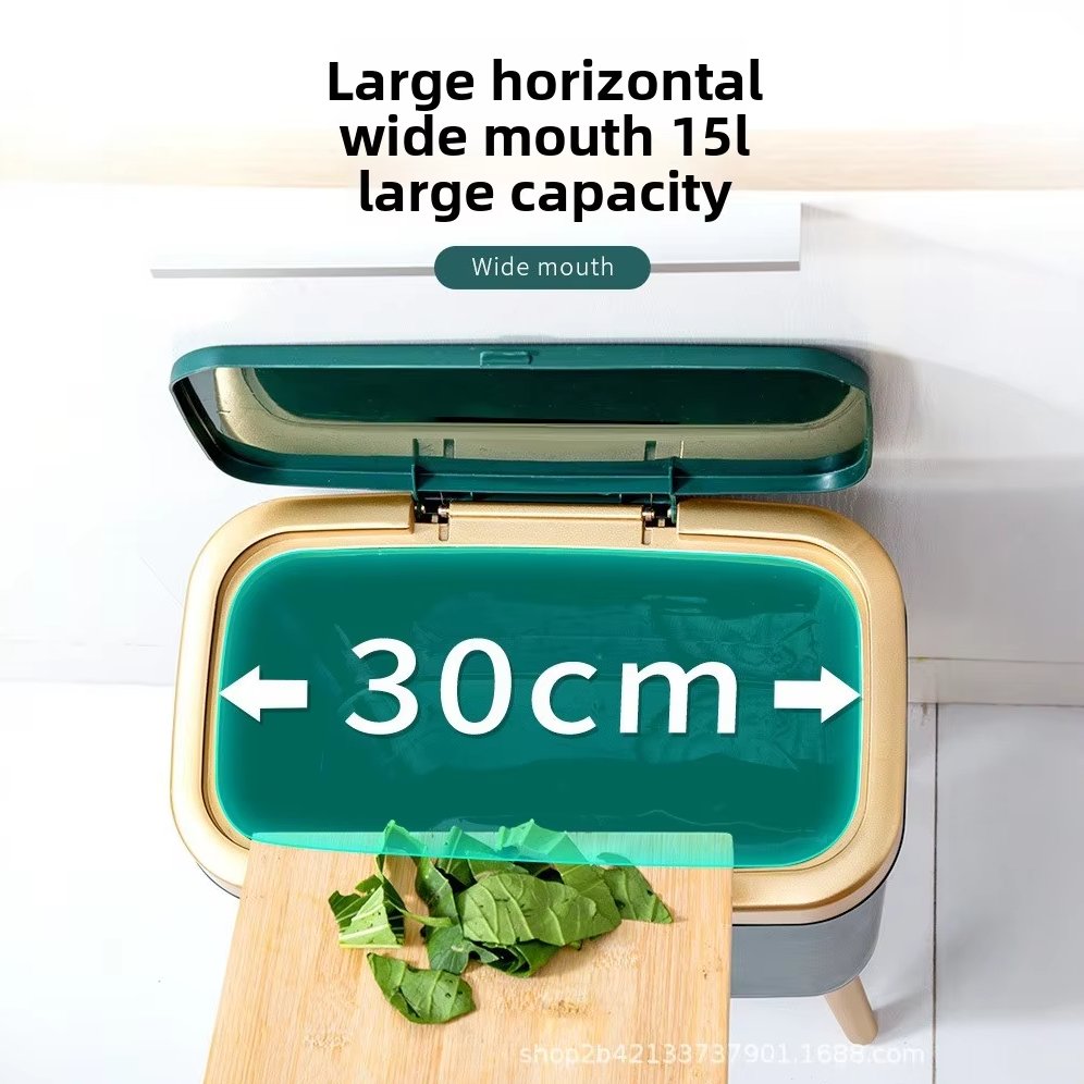 Thùng rác nhựa PP cao chân 12L nắp nhấn giữ vệ sinh cho gia đình Miệng thùng rác rộng 30cm, dung tích lớn 15L.