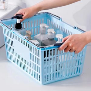 Giỏ xách nhựa PP đa năng đi chợ siêu thị KASAWOW 2 quai bền đẹp Giỏ nhựa xanh dương nhạt đựng các chai lọ mỹ phẩm, vệ sinh.