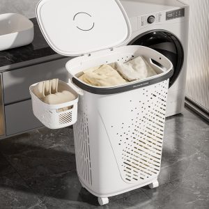 Giỏ đựng quần áo nhựa PP có bánh xe nắp đậy tiện lợi cho gia đình
