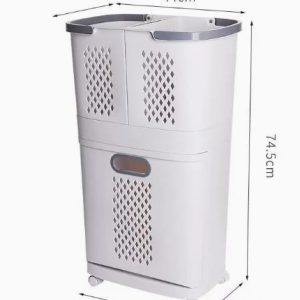 Ảnh sản phẩm với kích thước chi tiết, thể hiện rõ thiết kế hai tầng và bánh xe.
