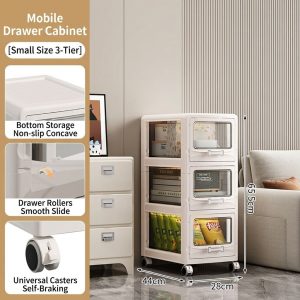 Tủ nhựa đa năng nhiều ngăn kéo màu kem cửa trong suốt đựng đồ gia đình, văn phòng Tủ nhựa 3 tầng nhỏ gọn, có bánh xe, mô tả chi tiết các tính năng nổi bật.