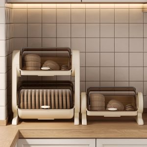 Kệ úp bát đĩa 2 tầng nhựa PP có cửa che chống bụi, khay hứng nước tiện lợi So sánh kệ 2 tầng và kệ 1 tầng cùng kiểu dáng trên mặt bếp.