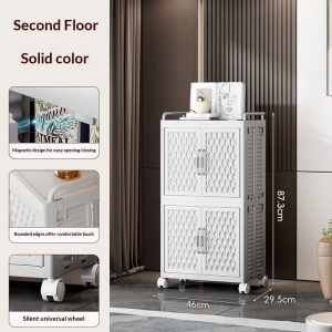 Tủ nhựa 2 tầng màu trắng, kích thước rõ ràng, cạnh bo tròn an toàn.
