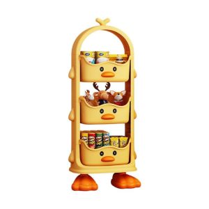 Kệ nhựa đa năng hình vịt vàng 3 tầng đựng đồ chơi thực phẩm Kệ vịt vàng ba tầng, đựng snack và đồ chơi, nền trắng