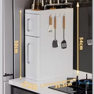 Tủ đựng gia vị nhựa PP hai tầng trắng kem đa năng cho nhà bếp Ảnh tủ ba tầng màu trắng kem, có kích thước cụ thể
