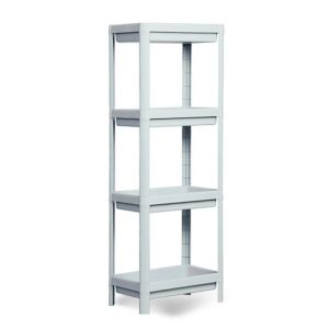Kệ nhựa trắng 4 tầng trống, thiết kế đơn giản.