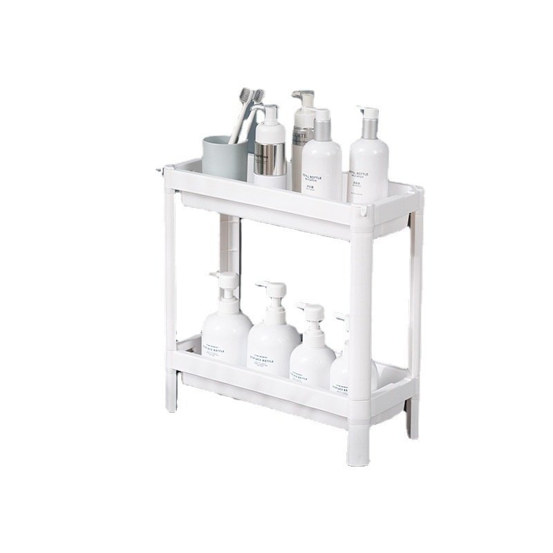 Kệ nhựa đa năng 3 tầng gấp gọn có bánh xe lưu trữ phòng tắm nhà bếp Kệ nhựa 2 tầng màu trắng, đựng chai lọ mỹ phẩm.