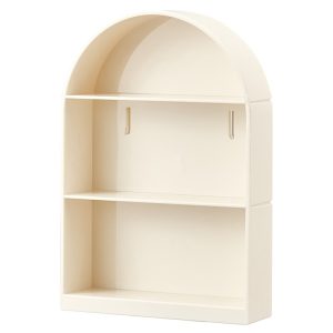 Ảnh chụp sản phẩm kệ trưng bày màu kem, chưa có đồ bên trong.