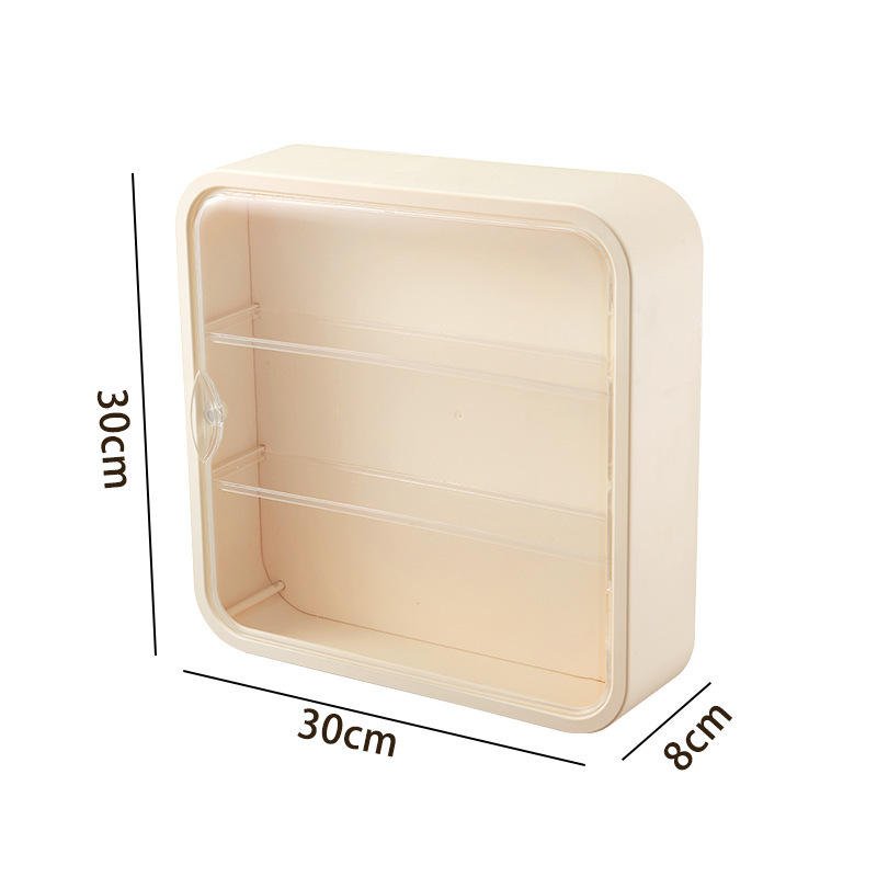 Kệ treo tường nhựa ABS trong suốt 3 tầng chống nước trưng bày đồ mini Kệ màu kem, kích thước 30x30x8cm, 3 tầng, cửa nhựa trong suốt.