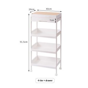 Kích thước chi tiết kệ 4 tầng, có ngăn kéo, cao 91.5cm.