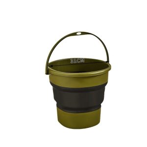 Xô nhựa gấp đa năng 5L PP TPR tiện dụng cho ô tô, dã ngoại, du lịch Xô gấp màu xanh rêu, có tay cầm chắc chắn, đường kính 31cm