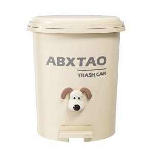 Thùng rác đạp chân nhựa PP dung tích lớn cho phòng khách, phòng ngủ Ảnh sản phẩm thùng rác màu kem với hình chú chó phía trước.