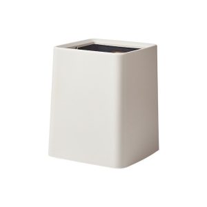 Thùng rác nhựa PP 2 lớp nắp lật chống rò rỉ cho gia đình 23L Thùng rác nhựa màu trắng kem, dáng vuông, chụp trên nền trắng.