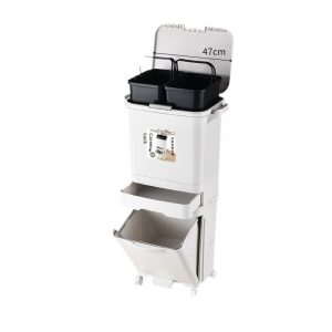 Thùng rác nhựa PP 2 tầng 34L có nắp đạp chân cho nhà bếp tiện lợi Thùng rác nhựa 2 tầng với ngăn kéo và nắp mở, kích thước 47cm.