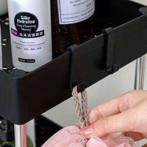 Kệ nhựa 4 tầng thép không gỉ đa năng có bánh xe đựng đồ phòng tắm nhà bếp Cận cảnh móc treo phụ kiện trên kệ nhựa.
