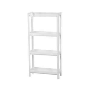 Kệ nhựa PP 4 tầng đa năng trắng có bánh xe cho nhà tắm, bếp, phòng giặt Kệ nhựa trắng 4 tầng trống, nhìn rõ thiết kế tổng thể.