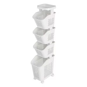 Giỏ đựng đồ đa tầng nhựa PP có bánh xe tiện lợi cho phòng tắm, phòng ngủ Hình ảnh tổng thể giỏ nhựa 4 tầng màu trắng, có bánh xe dễ di chuyển.