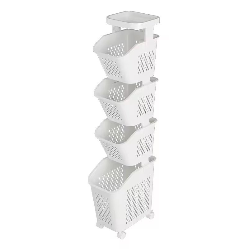 Giỏ đựng đồ đa tầng nhựa PP có bánh xe tiện lợi cho phòng tắm, phòng ngủ Hình ảnh tổng thể giỏ nhựa 4 tầng màu trắng, có bánh xe dễ di chuyển.