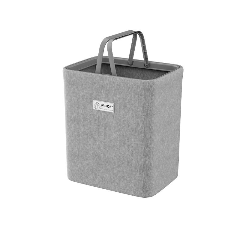 Giỏ đựng quần áo vải cotton linen dung tích lớn gấp gọn tiện lợi Giỏ đựng quần áo màu xám, kiểu dáng vuông vắn, có tay cầm.