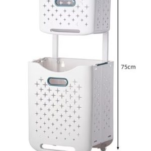 Giỏ đựng quần áo hai tầng nhựa PP có bánh xe gấp gọn tiện lợi Kích thước tổng thể giỏ hai tầng: 34.5x26x75cm.