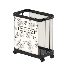 Giỏ đựng đồ giặt di động nhựa inox có bánh xe đa năng 50L Giỏ đựng đồ di động màu trắng đen, nhìn rõ chi tiết sản phẩm