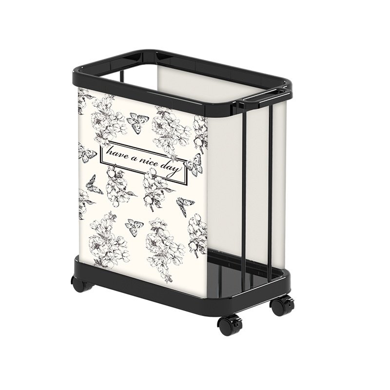 Giỏ đựng đồ giặt di động nhựa inox có bánh xe đa năng 50L Giỏ đựng đồ di động màu trắng đen, nhìn rõ chi tiết sản phẩm
