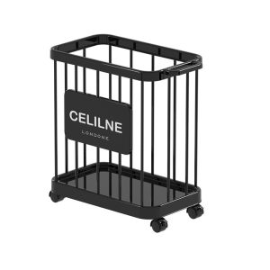 Giỏ đựng đồ màu đen, trống, nhìn rõ cấu tạo và bánh xe.
