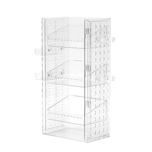 Kệ nhựa trong suốt trống, nhìn rõ cấu trúc các ngăn.