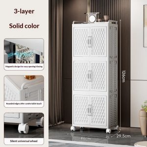 Tủ nhựa 3 tầng màu trắng, thiết kế cao, nhiều không gian chứa đồ.