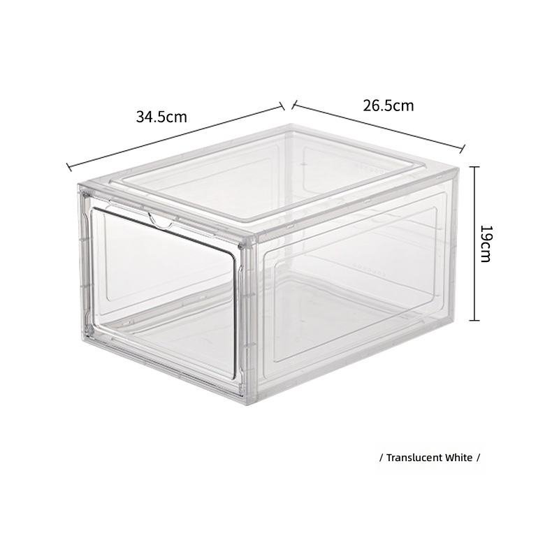 Hộp đựng giày nhựa PP trong suốt xếp chồng tiết kiệm không gian cho gia đình Hộp đựng giày màu trắng trong suốt, kích thước 34.5x26.5x19cm.