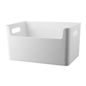 Hộp nhựa PP đa năng có tay cầm đựng thực phẩm, gia vị, vật dụng tiện lợi Hộp nhựa trắng đơn giản với hai tay cầm hai bên.