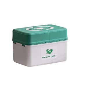 Hộp nhựa PP đựng thuốc y tế gia đình đa năng dung tích lớn tiện lợi Hộp y tế màu xanh trắng, thiết kế đơn giản, nhỏ gọn.