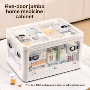 Hộp Nhựa Y Tế Đa Năng Trong Suốt Gập Gọn Lưu Trữ Thuốc Tiện Lợi Hộp thuốc y tế 5 cửa lớn, chống ẩm và bụi hiệu quả.