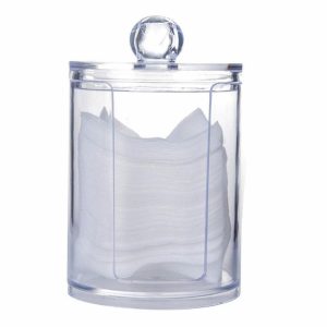 Hộp nhựa acrylic trong suốt cao cấp đựng mỹ phẩm và trang sức xếp chồng Hộp tròn trong suốt đựng bông tẩy trang, góc nhìn khác