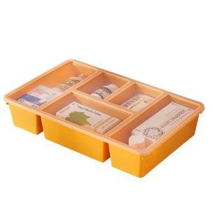 Hộp nhựa PP đa năng đựng đồ lót, tất và phụ kiện có nắp chia ngăn Hộp đựng màu cam chứa thuốc và vật dụng y tế nhỏ.