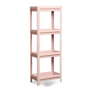 Kệ nhựa màu hồng nhạt 4 tầng trống, kiểu dáng hiện đại.